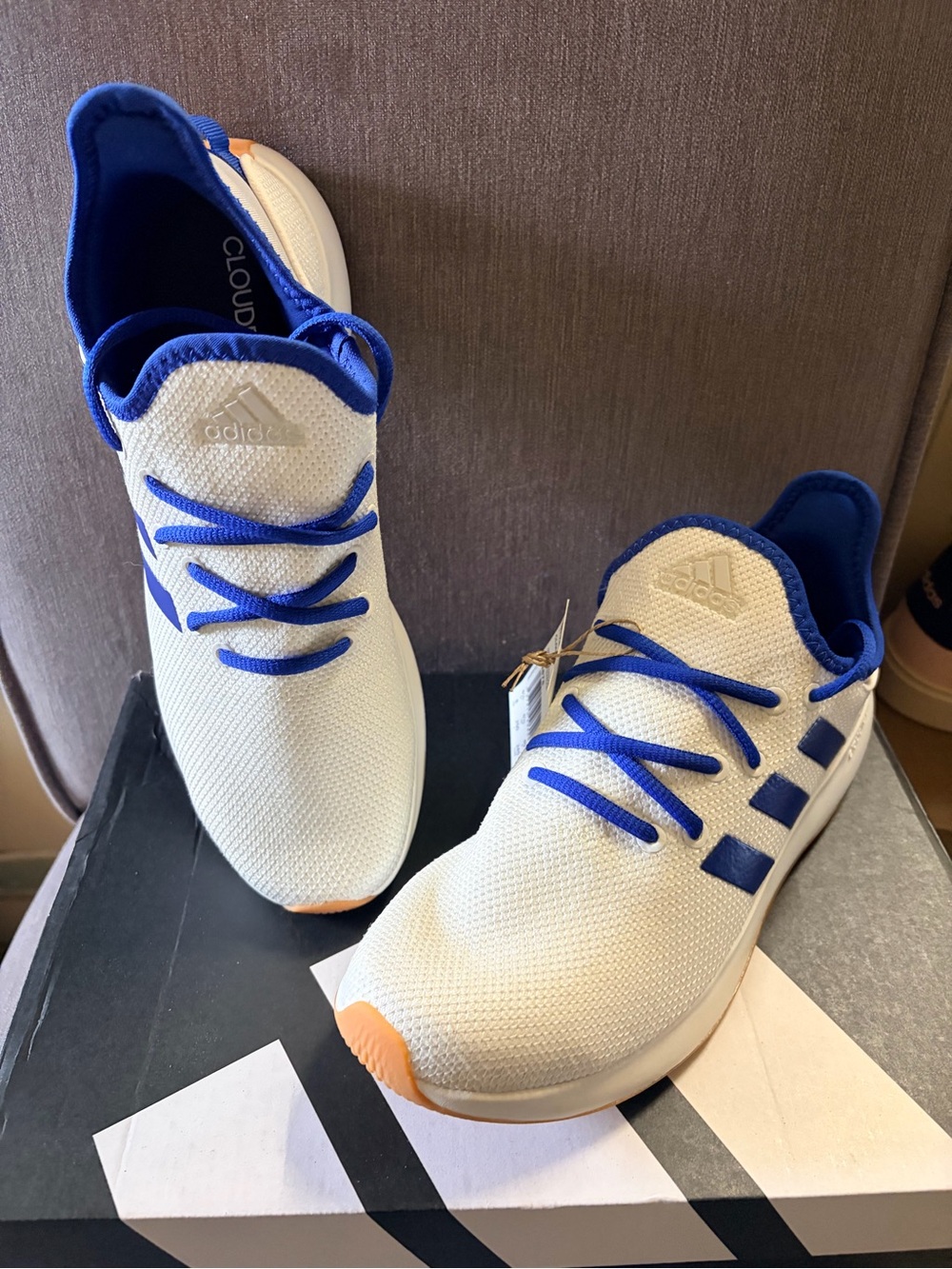 adidas Women’s White Sneakers with Royal Blue Accents